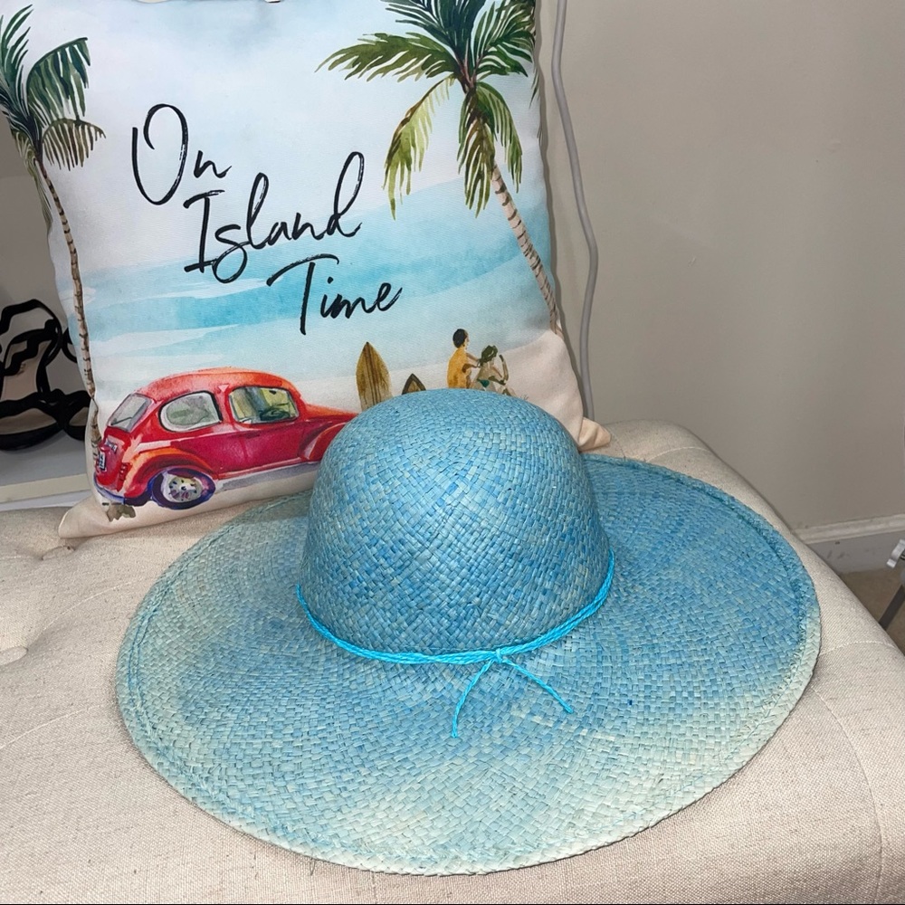 Seaworld Busch Gardens NWT! Blue Floppy Straw Tie Hat Hat - Picture 1 of 9